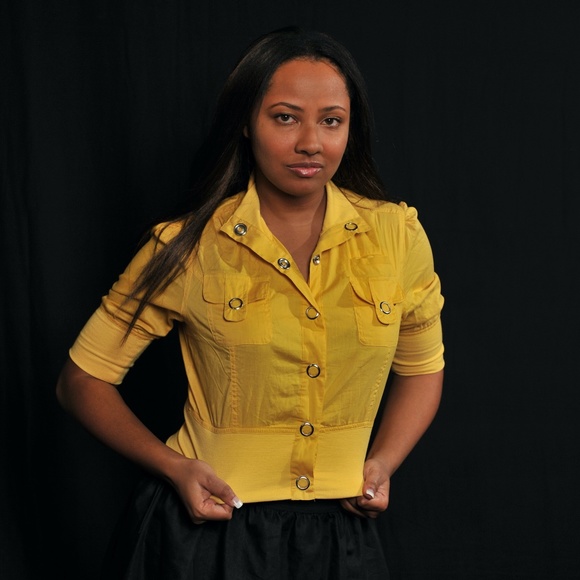 Too Hot Womens Large Yellow Snap Button Lightweight 3/4 Sleeve Utility Jacket - Picture 3 of 12